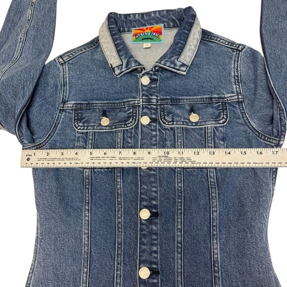 Daily Blue Denim Jean Jacket XS Western Casual Collared Button Up Coat - Picture 7 of 8